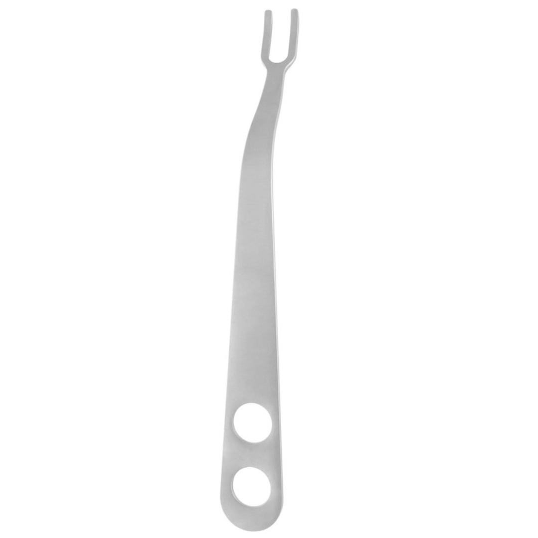 PCL Retractor 10 1/2" curved, 19mm blade, 11mm 2 prong, 2 holes