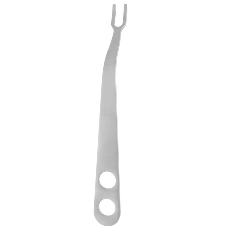 PCL Retractor 10 1/2" curved, 19mm blade, 11mm 2 prong, 2 holes