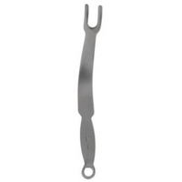 PCL Retractor 10" curved, 21mm blade, 10mm 2 prong blunt, handle bent, 1 hole