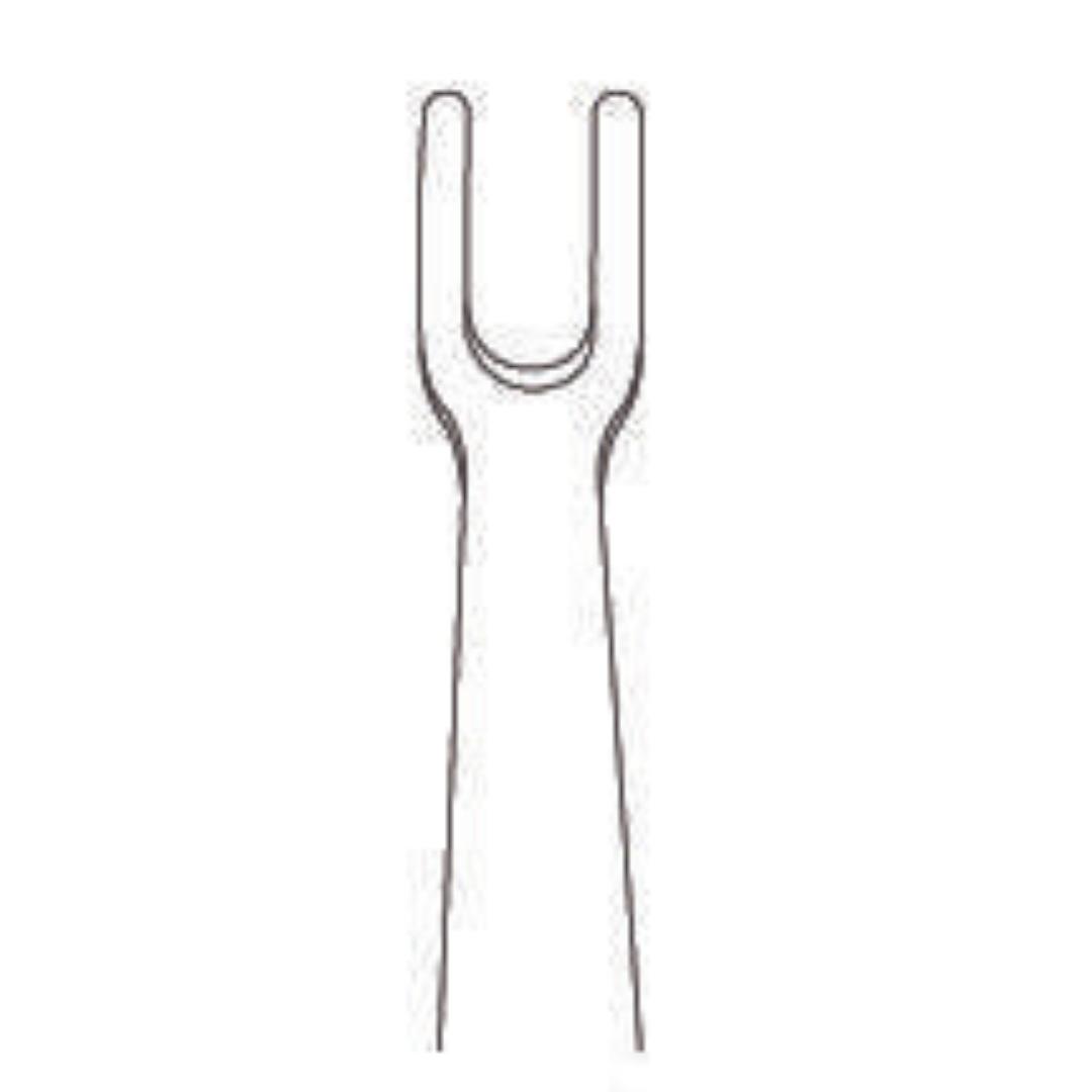 PCL Retractor 10" curved, 21mm blade, 10mm 2 prong blunt, handle bent, 1 hole